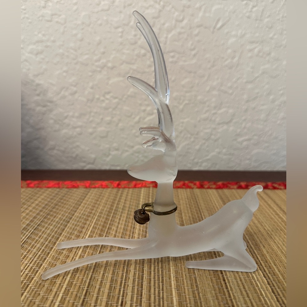 Silvestri Frosted Glass Reindeer Buck with Clear Antlers Collar Bell Vintage